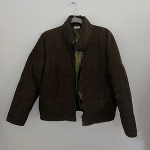 Dark green cord puffer coat